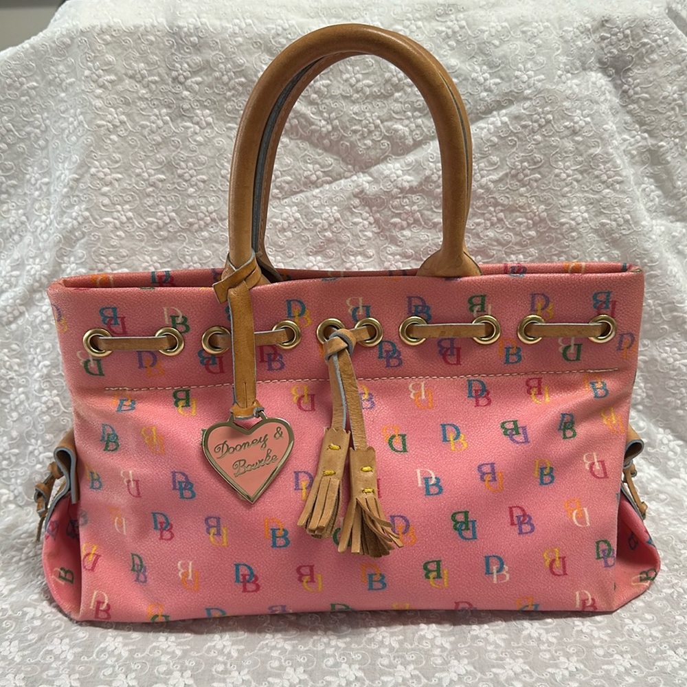 Dooney & Bourke Pink and Brown Satchel with Signature Monogram